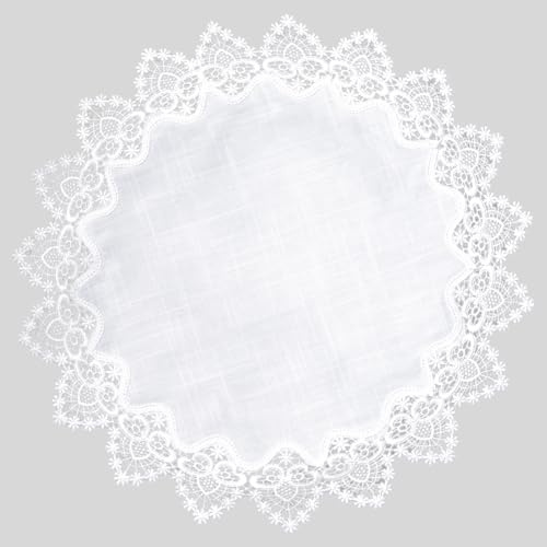 URROMA 1 Pezzo Centrotavola Rotondo, 60cm*60cm Copertina per Tavolo Bianca con Bordo Pizzo, Soprammobile per Tavolino Decorazione Tavolo Tovaglia per Sala da Pranzo Cucina