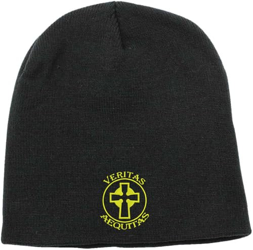 Veritas Aequitas Beanie-Mütze mit Film-Slogan und Kreuz-Logo, bestickt, keine Faltung, Wintermütze, Schwarz, Schwarz , Einheitsgröße
