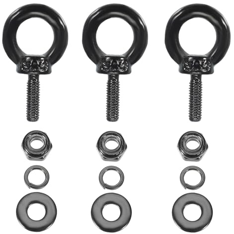 PATIKIL M3x9mm Boulon À Œil À Épaulement De Levage, 3Pcs 304 Acier Inoxydable Boulon À Œil Fileté Avec Écrou Hexagonal/Rondelle De Sécurité/Rondelle Plate, Noir