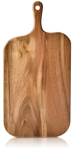 Acacia Wood Cheese Board, Large Charcuterie Boards Serving Board Kitchen Chopping Cutting Boards with Handle for Food Pizza Bread Vegetables Meat Fruit