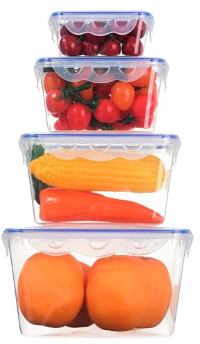 Cozary 4 Pièces Ensemble de Boîtes de Conservaton Alimentaire Hermtiques:2,7L+1,55L+0,8L+0,25L,en PP de Qualit Alimentaire,Sans BPA, Étanche, Utilisable au Micro-ondes, Congelateur et Lave-vaisselle