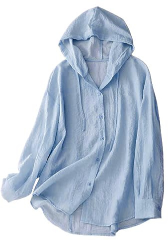 FGVFCS Sudadera con capucha para mujer, de lino, ligera, de secado rápido, para deportes, verano, UPF 50+, protección UV, manga larga, para senderismo, rendimiento al aire libre, blusa suelta, Blue14