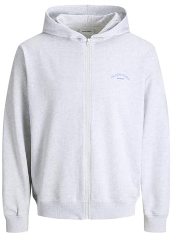 JACK & JONES Zip Hood Jjcollege Sweat à Capuche zippé avec Logo JNR, Blanc-Gris, 164 Homme