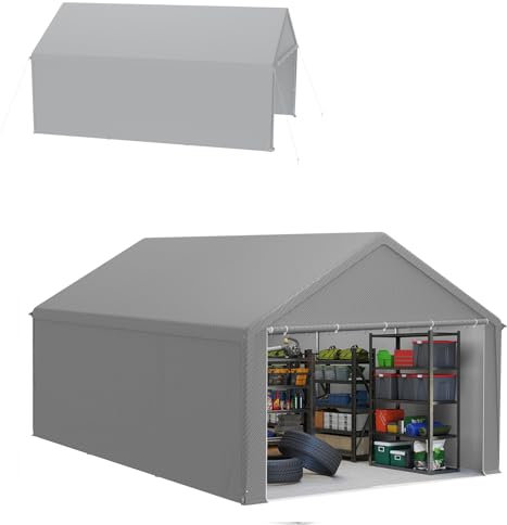 Froadp Tenda da magazzino, 4 x 6 m, tenda per attrezzi, casetta degli attrezzi e garage in un unico – riparo resistente alle intemperie con robusto telone in PE e telaio in acciaio, ideale per