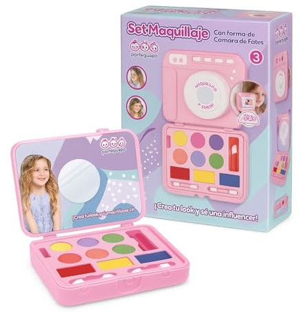 JugaToys - Set de Maquillaje Infantil en Forma de cámara de Fotos - Juguete Seguro y no tóxico para niños y niñas a Partir de 3 años - Kit de Belleza Creativo con Accesorios incluidos