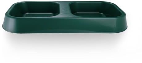 Lightweight BPA-Free Pet Feeder Bowl - Double Dish (4oz Each Side) for Dog & Cat Food & Water | Durable Plastic, Easy Clean, Made in USA (Green, Small)