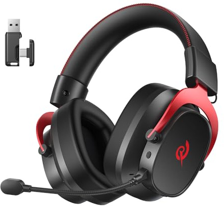 QCY Cuffie Gaming Wireless per PC/PS5/PS4/Switch, HEROAD VT200 Cuffie Over Ear, Audio Surrounqchd 7.1, Cuffie Gaming 2,4GHz Wireless+Bluetooth 6.0, Microfono Staccabile, Batteria da 130 ore -RossoNero