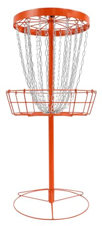 JUDEMII Disc Golf Basket, 24 Chains Portable Discgolf set Freestanding | Disc Golf Training Stand Outdoor, Orange Round Mobile Basket Target Iron for Backyards, Parks, Campgrounds