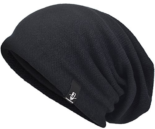 VECRY Uomo Berretti in Maglia Cappellini Skull Cotton Slouch Beanie Invernale Cappelli (305-Nero)