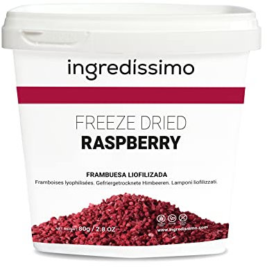 INGREDISSIMO - Frambuesa Liofilizada, Fruta Seca Troceada (0-6mm), Producto Vegano, sin Gluten y sin Azúcar Añadido, Snack Saludable y Crujiente de Color Rojo Violeta - 80 g