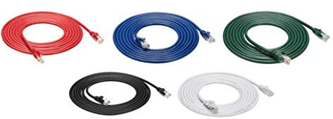 Amazon Basics Ethernetkabel Cat6, knickgeschützt, RJ45, 3m 5 Stück, Schwarz/rot/blau/weiß/grün