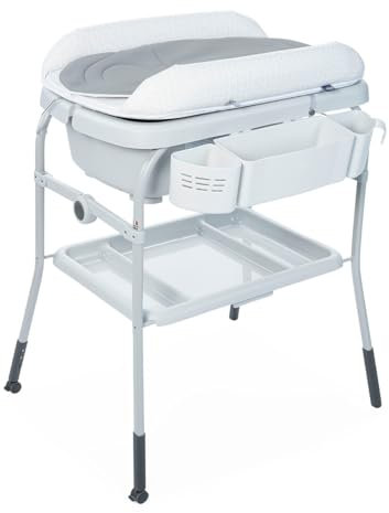 Chicco Cuddle & Bubble Baignoire Ergonomique pour Bébé avec Support et Table à Langer, Hauteur Réglable, Fermeture Compacte, Organisateur pour Parents et 2 roues, Maximum 11 Kg - Dots