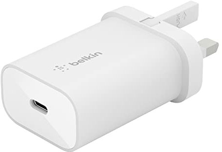 Belkin BoostCharge 25W Wall Charger with PPS, USB Plug with USB-C Power Delivery, Fast Travel USB Charger for iPhone 17, Air, Samsung Galaxy S25, iPad, Pixel, tablets and more - White