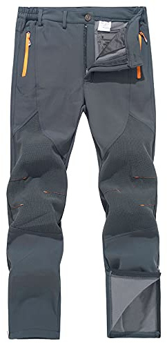 CARWORNIC Men's Hiking Ski Trousers Fleece Lined Soft Shell Waterproof Snow Outdoor Snowboard Pants with Ankle Zipper Grey