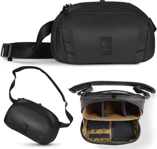 Gomatic Camera Sling Bag 8 L – Bolsa Bandolera para Cámara DSLR o Mirrorless, Acceso Rápido, Resistente al Agua, Correa Estabilizadora, Gadget Fotográfico Compacto – Negro