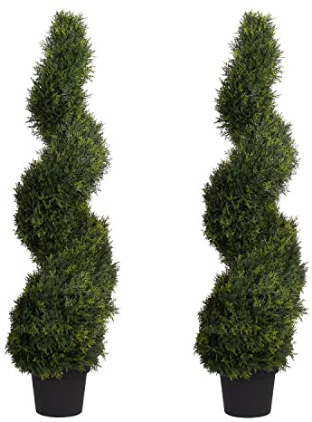 Artificial Plant, Realistic Indoor and Outdoor Fake Plant in Pot, Artificial Cedar Spiral Tree, UV and Water Resistant, Perfect for Gardens, by Blooming Artificial (120cm, 2 pack)
