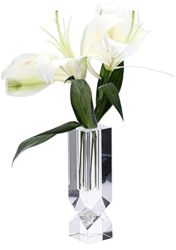 JUXYES Liten kristall blomknoppvas, tung glas dekorativ vas blomsterarrangemang minislipad blomvas mittpunkt för hem kontor bröllopsdekor