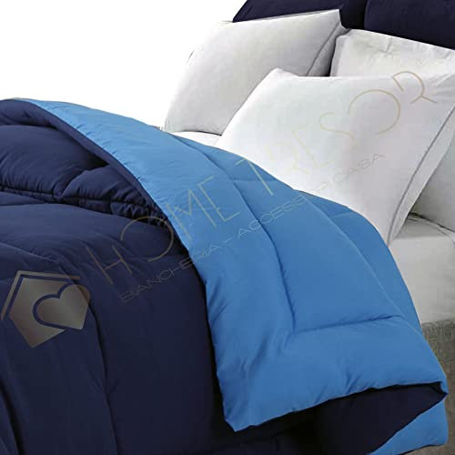 Home Tresor - Piumone Piumino Invernale Caldissimo Imbottitura in Morbida Microfibra Anallergica Soft 300 gr/mq Qualità Premium Reversibile Bicolor (Blu/Avio, Singolo cm. 155x200)