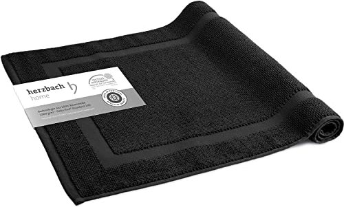 herzbach home Badvorleger 100% Baumwolle | Duschvorleger | 1.000 g/m² | Saugfähig | Waschbar (Schwarz, 60 x 100 cm)