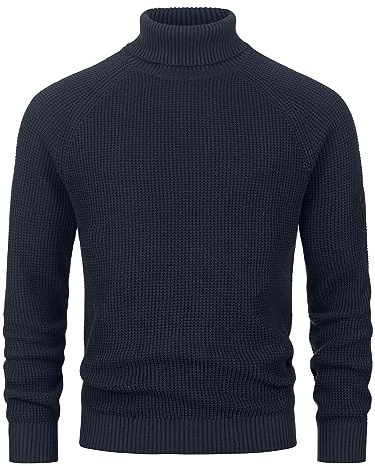 Indicode Herren INHarlan Fein-Strickpullover aus Baumwolle mit Rollkragen und RIPP-Bündchen Navy, XL
