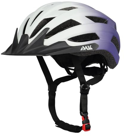 Youth Adult Road Bike Helmet, Men Women Adjustable Mountain Bicycle Helmet with Detachable Visor, 2 Sizes for Age 8-14+ Youth, Kids, Adult (Gray Purple Gradient, L)