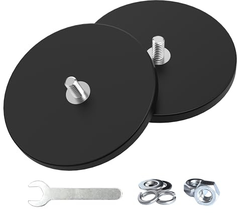 Magnetpro Pack of 2 strong rubberised magnets, non-slip, anti-scratch and anti-corrosion, over 55 kg adhesive capacity, with 1/4 inch - 20 stainless steel external thread and stainless steel nut for
