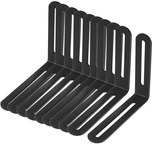 Staffe angolari regolabili a forma di L, 120 x 100 mm, staffa angolare, supporto per mensole in metallo, giunti di fissaggio per mobili (confezione da 10, nero)
