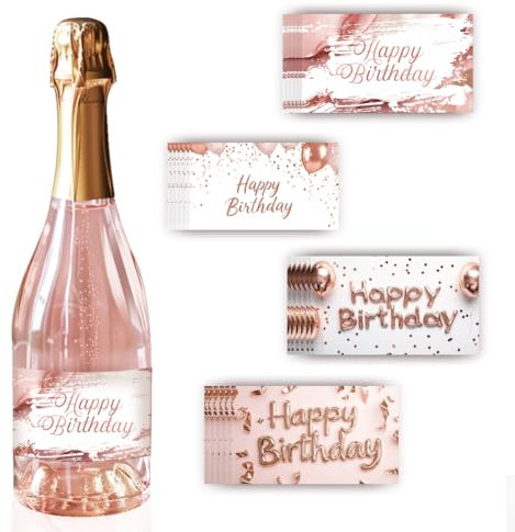 PH PandaHall Happy Birthday Weinflaschenetiketten 40 stücke 4 Stile 3.5 x 2 Zoll Klebstoff Wein Label Aufkleber Rosa Goldene Aufkleber Für Jahrestag Cocktail