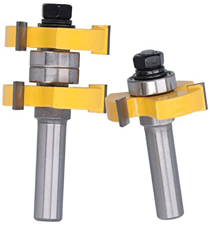 Set di Punte per Fresa per Linguetta e Scanalatura 2 Pezzi, Fresa per Legno a 3 Denti, Gambo 1/2 Pollice, per ante di Armadi, Pavimenti, Progetti Fai Te