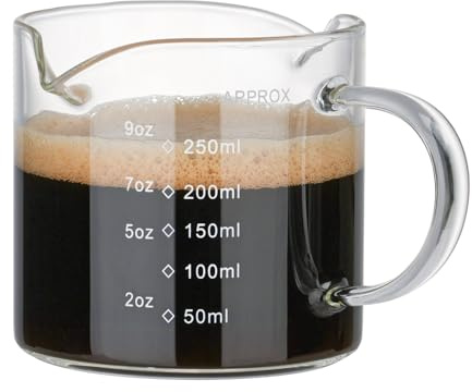 1 Pack 250ML/8.5OZ Measuring Cup Espresso Shot Glasses Double Spouts Large Coffee Cup with Handle Triple Pitcher Milk Cup Parts Clear Glass By BCnmviku