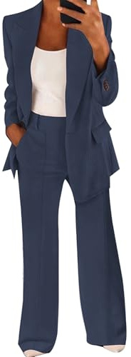 MINTLIMIT Women 2 Piece Trouser Suits Bussiness Casual Blazer Set Long Sleeve Smart Formal Office One Button Blazer and Trouser Navy Blue