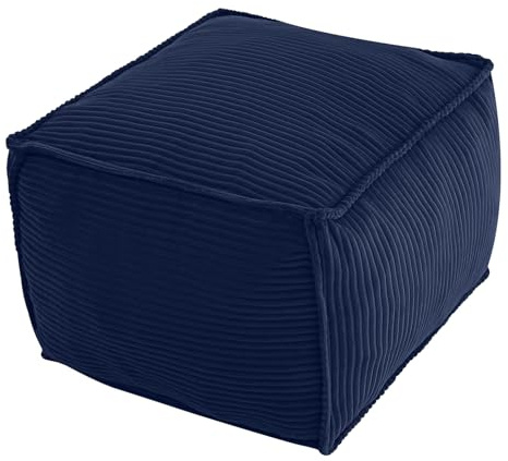 MeMoreCool Square Stuffed Pouf Ottoman Foot Rest, Corduroy Floor Pouf Foot Stool with Foam Chunk Filling, Soft Stuffed Ottoman Footrest for Living Room, Navy