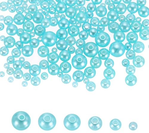 sourcing map 300Pcs Mixed Pearl Beads,3-8mm Beads w Hole Water Blue | Round Loose Crafts, Plastic Bulk Decoration Spacer for Vase Fillers, Table Scatters