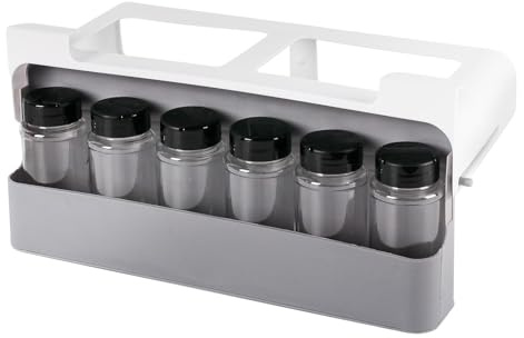 Dwitkul Kryddhylla Utdragbar med 6 Kryddburkar – Kryddförvaring Utan Borrning & Självhäftande, Hängande för Skåpdörr/Köksskåp, Platsbesparande Organizer (32x13,5x9,5 cm)