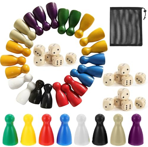 TENGWA 160 Pezzi Pedine Dama In Legno 8 Colori 25 * 12mm Token Economy Degli Scacchi Colorati Gioco con 16 Dadi Include Custodia Design Classico Adatto per Giochi da Tavolo Multigiocatore