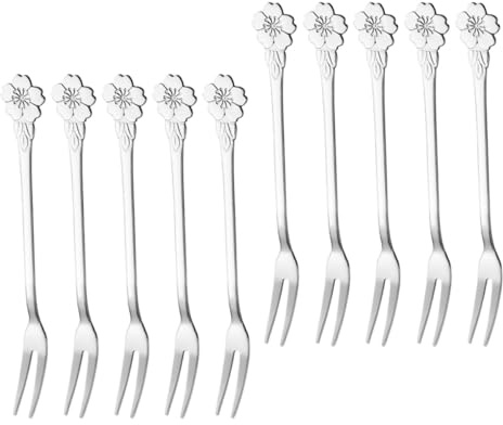 OHPHCALL Forchette da Frutta in Acciaio Inox 10 Pezzi Due Rebbi, Forchette per Dessert, Snack e Antipasti, per Casa, Ristoranti e Caffetterie