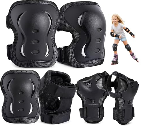 LAKPYN Ensemble de protection pour patins à roulettes de 6 pièces avec genouillères, coudières et protège-poignets pour enfants de 3 à 12 ans, adapté au patinage en plein air et au cyclisme
