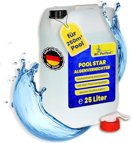 Mr. Perfect® Pool Star Poolreiniger, 25L - Pooldesinfektion Algenreiniger Algenentferner | Algenvernichter Pool | Flüssiges Algizid für Pool | Desinfizierendes Reinigungsmittel gegen Algen…