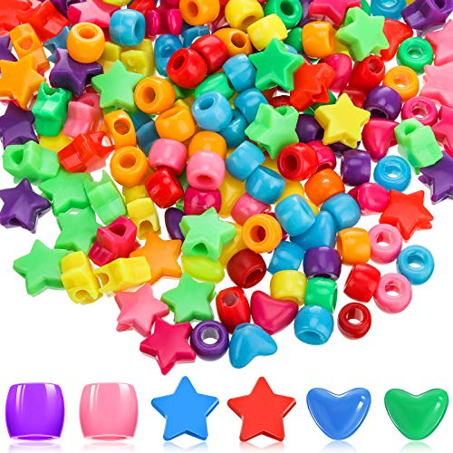 600 Cuentas Pony de Corazones y Estrellas Acrílico Multicolor de Gran Agujero para Pulsera Collar Arco Iris Kawaii Fabricación Joyas Navidad San Valentín