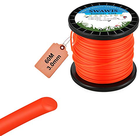 SWAWIS Hilo Desbrozadora 3,0mm x 60m Hilo de Corte Hilo de Nylon de Cortacésped Redonda Naranja para Jardin Hierba