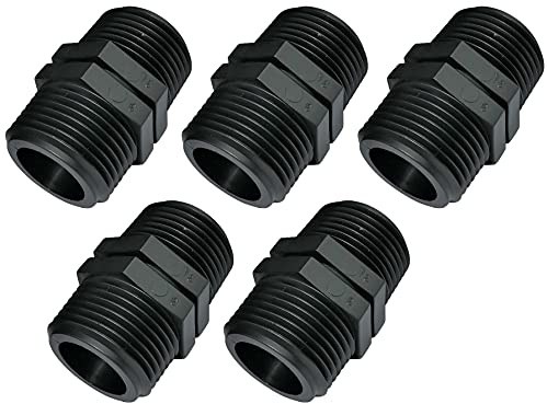 AERZETIX - Uppsättning av 5 - Hane/Hane rak koppling i plast - 2,5 cm x 1 cm dubbelgänga - PN 10 bar - kompressionskoppling för skruvning