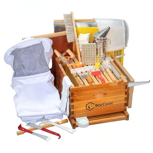 Starter-Set mit 10 Rahmen, Bienenstock-Set, getaucht in 100 % Bienenwachs, Bienenaufbewahrungszubehör. Alle Anfänger-Sets enthalten Imkerei-Zubehör, Werkzeugset und Bienenanzug.