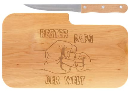 LASERHELD | Brotzeitbrett Holz mit Gravur “Bester Papa der Welt” & Messer | 26 x 15 cm | Frühstücksbrettchen Holz Schneidebrett Jausenbrett | Geschenk für Männer Papa Vatertag