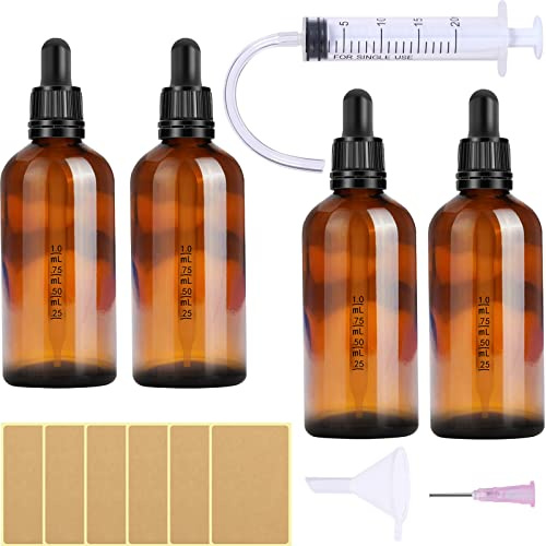 Nuts OT nuts pipett glas pipettflaska 4 st 100 ml apoteksflaska set brunt glas flytande flaskor för fyllning droppflaskor glasflaskor med svart pipettlock innehåller 5 st. hjälptillbehör