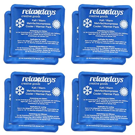 Relaxdays Kühlpads, 8er Set, Kalt-Warm-Kompressen, 11 x 11 cm, Erste Hilfe, Wiederverwendbare Gelkühlkompressen, blau