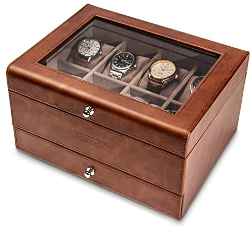 BEERUST - Caja Relojero Organizador de Cuero Para Hombres - Joyero Con Interior de Terciopelo Para Relojes de Muñeca Grande