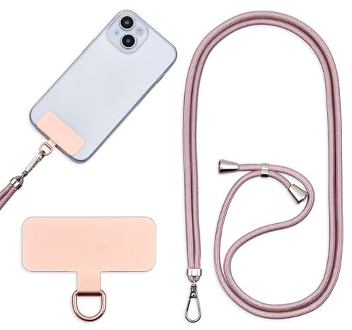 Jaslongri Handykette Universal, Handy Lanyard, Hanging Around The Neck or diagonally Spanning, with a Metal Patch and Adjustable and Detachable Rope. (Roségold)