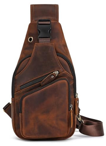 LUUFAN Herren Echtleder Sling Bag Chest Schulter Rucksack Crossbody Tasche für Casual Sport Wandern Reisen