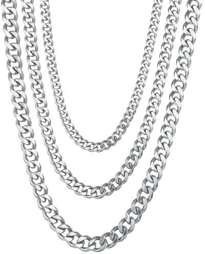 AB Viking Crafts högkvalitativ pansarkedja i rostfritt stål, Cuban-kedja, färg silver, tjocklek 3/5/7 mm, längd 18/21/23/45/50/55/60/70 cm i presentförpackning | Lifestyle Hiphop Punk Rock