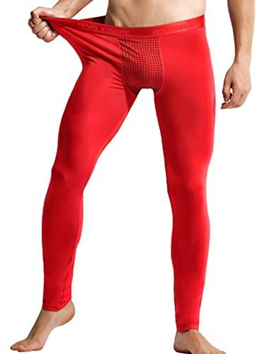 Ouruikia sous-vêtements Thermiques Homme Modal Pantalon Long Thermique Magnétique Hiver Chaud Base Layer Taille Basse, Rouge, XL